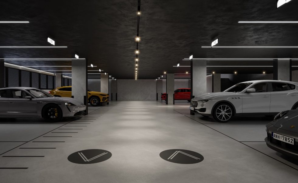 Garagem projetada pela GaragePlan para garantir rampas, manobras e circulação mais confortáveis para diferentes tipos de veículos no Edify One, em Itapema (SC).