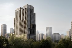 Com fachada escalonada e linhas verticais, o New Yorker terá unidades residenciais e espaços de hospedagem em uma região próxima ao Passeio Público, no Centro de Curitiba.