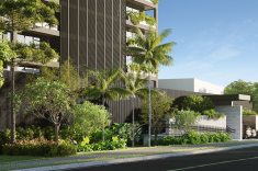 Assinado por Ivan Pona, da I.O. Paisagismo, o projeto paisagístico integra jardins e vegetação à fachada e às áreas externas do edifício.